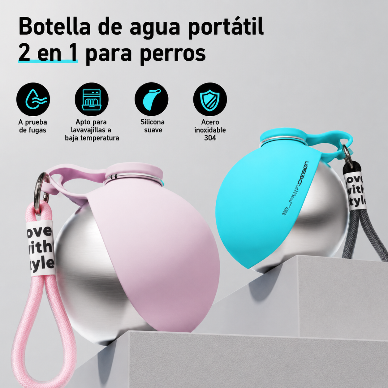 Bola De Agua Portatil Acero Inox Drinkball (Azul & Rosa)