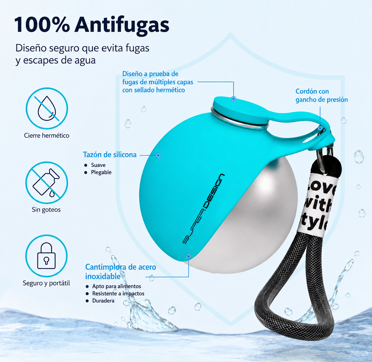 Bola De Agua Portatil Acero Inox Drinkball (Azul & Rosa)